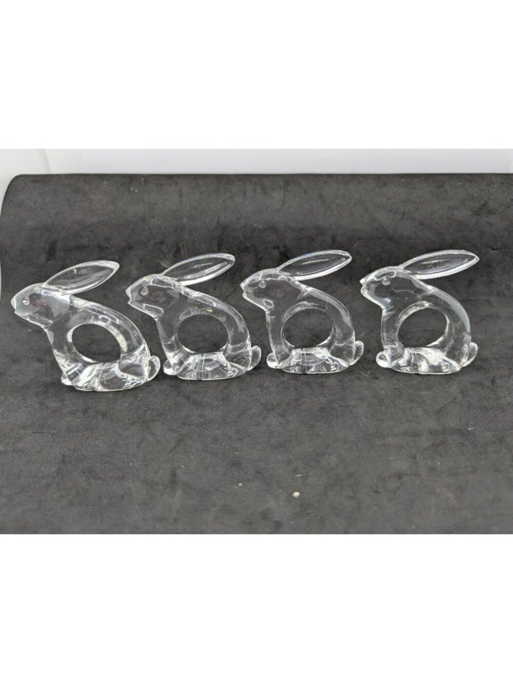 4 Vintage Bijan Clear Lucite Bunny Napkin Ring Holders